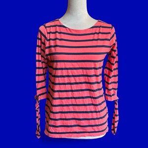 Old Navy Coral and Navy Striped Long Sleeve Top